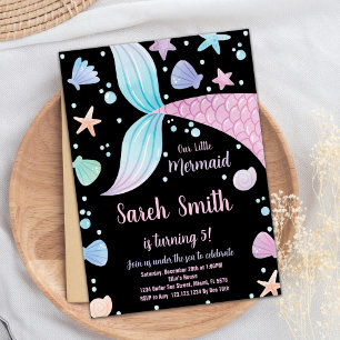 Invitación de cumpleaños a la sirena morada negra
