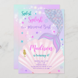 Invitación de cumpleaños a la sirena morada y Verd