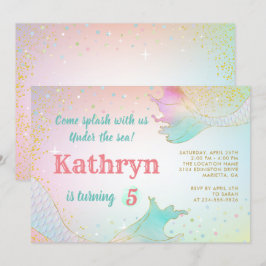 Invitación de cumpleaños a la sirena pastel bajo e