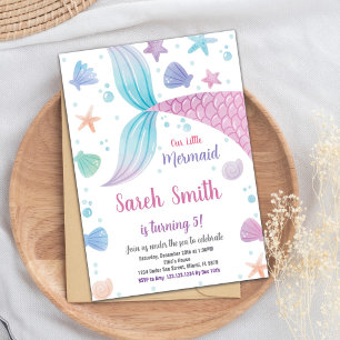 Invitación de cumpleaños a la Sirena Púrpura Rosa