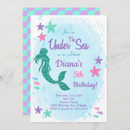 Invitación de cumpleaños a la sirena purpurina baj