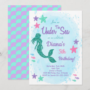 Invitación de cumpleaños a la sirena purpurina baj
