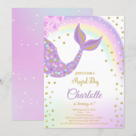 Invitación de cumpleaños a la sirena purpurina Tai