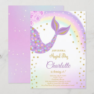 Invitación de cumpleaños a la sirena purpurina Tai