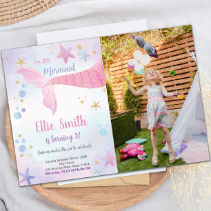 Invitación de cumpleaños a la sirena rosa con foto