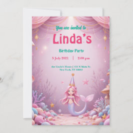 Invitación de cumpleaños a la sirena rosa mágica F