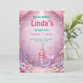 Invitación de cumpleaños a la sirena rosa mágica F