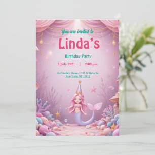 Invitación de cumpleaños a la sirena rosa mágica F
