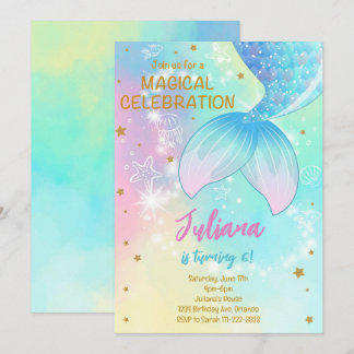 Invitación de cumpleaños a la sirena verde azulada