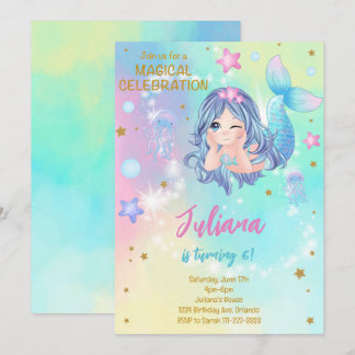 Invitación de cumpleaños a la sirena verde azulada