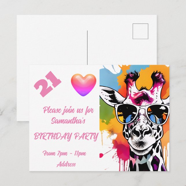 Invitación de cumpleaños a la tarjeta postal fotog (Anverso / Reverso)