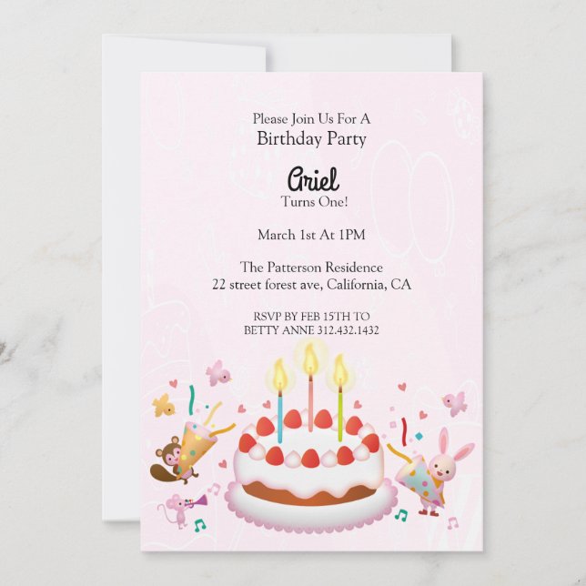 Invitación de cumpleaños a la tarta de cumpleaños (Anverso)