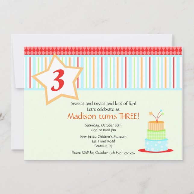 Invitación de cumpleaños a la tarta de cumpleaños (Anverso)