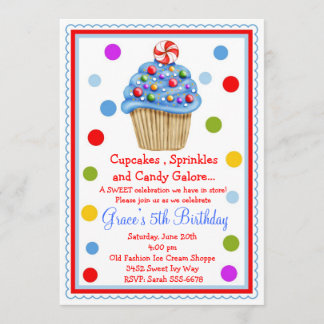 Invitación de cumpleaños a la tarta de golosinas