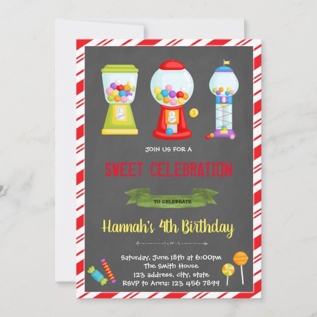 Invitación de cumpleaños a la tienda de candyland (Anverso)