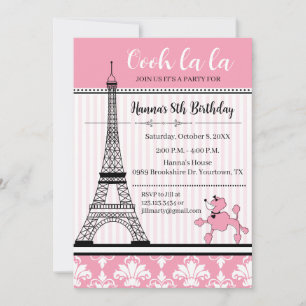 Invitación de cumpleaños a la Torre Eiffel y Poodl