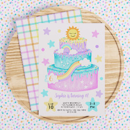 Invitación de cumpleaños a la torta arcoiris de lo