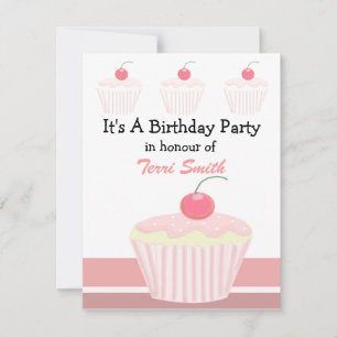 Invitación de cumpleaños a la torta rosada