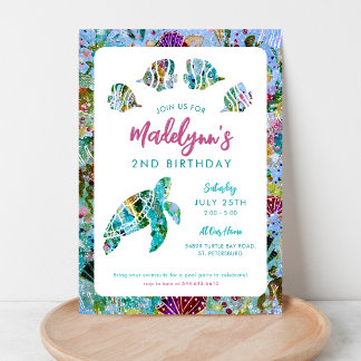 Invitación de cumpleaños a la tortuga marina bajo 