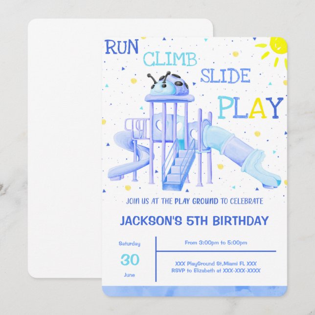 Invitación de cumpleaños a la zona de juegos (Anverso / Reverso)