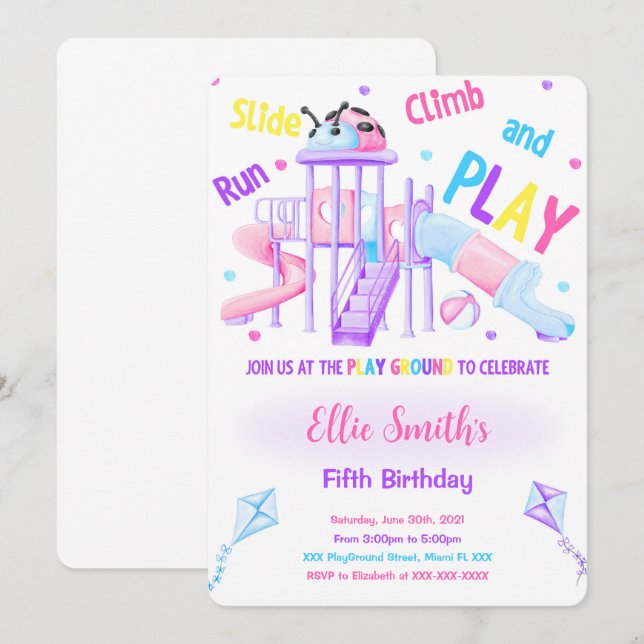 Invitación de cumpleaños a la zona de juegos edita (Anverso / Reverso)