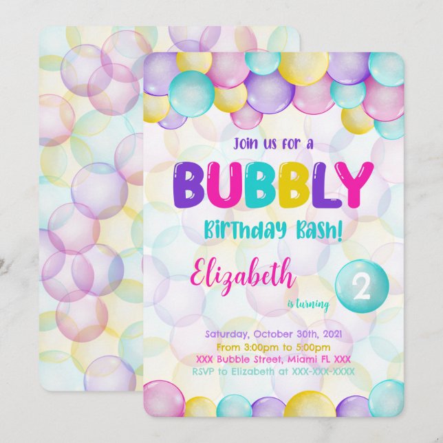 Invitación de cumpleaños a las burbujas (Anverso / Reverso)
