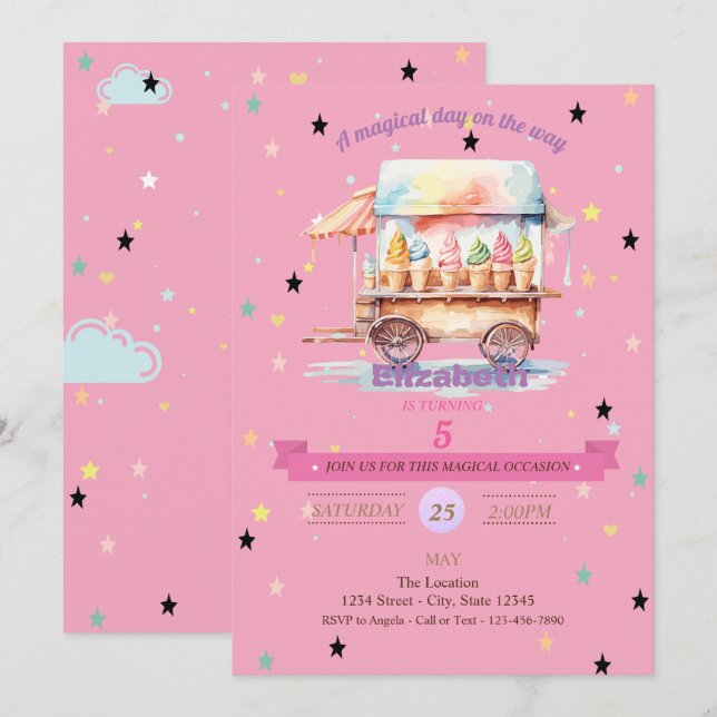 Invitación de cumpleaños a las estrellas de helado (Anverso / Reverso)