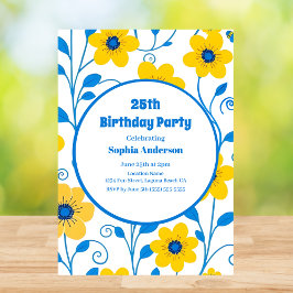 Invitación de cumpleaños a las flores azules y ama