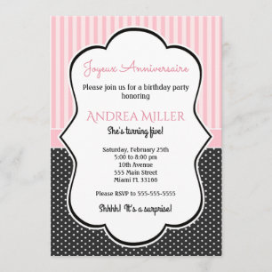 Invitación de cumpleaños a las franjas rosadas bla