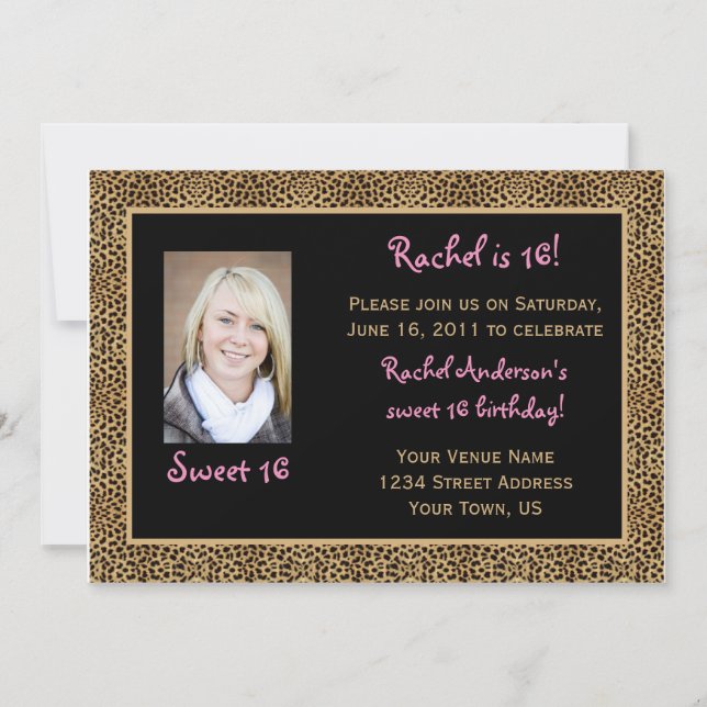 Invitación de cumpleaños a Leopard Print Sweet 16 (Anverso)