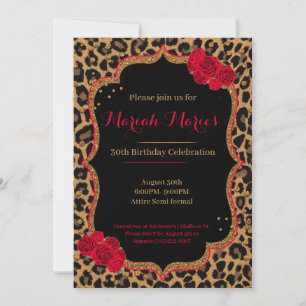 Invitación de cumpleaños a leopardo y Rosas
