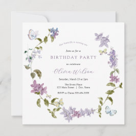 Invitación de cumpleaños a Lilac y Butterflies