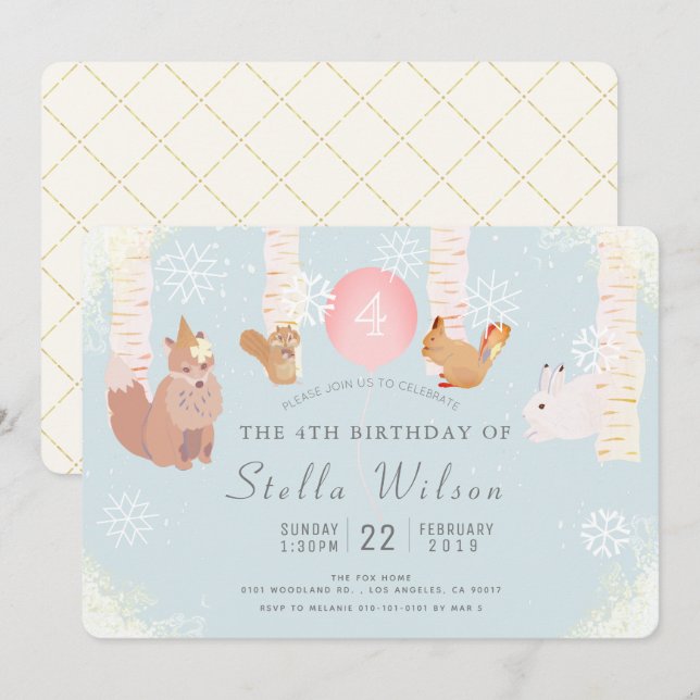Invitación de cumpleaños a los animales de la Tier (Anverso / Reverso)