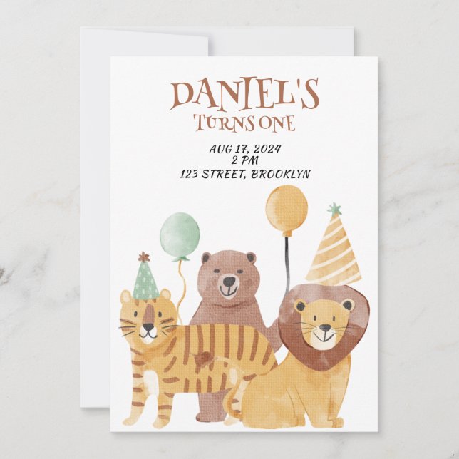 Invitación de cumpleaños a los animales de Safari (Anverso)