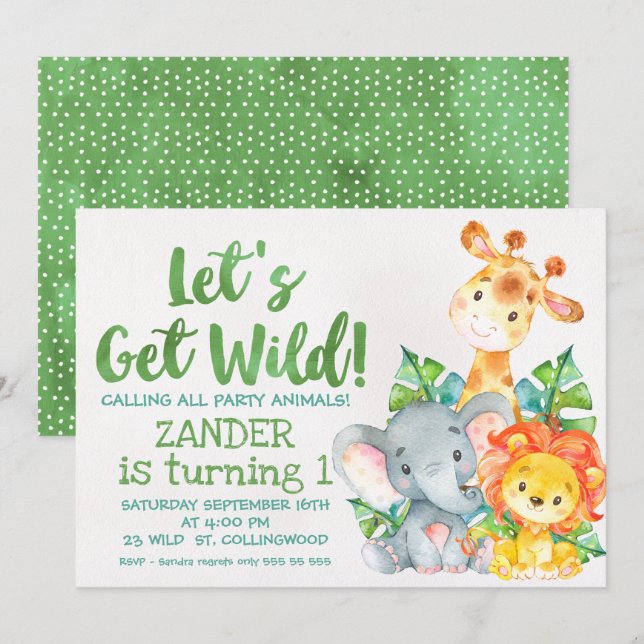 Invitación de cumpleaños a los animales de Safari  (Anverso / Reverso)