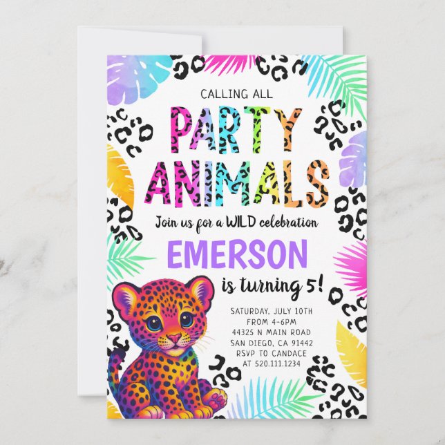 Invitación de cumpleaños a los animales Fiestas de (Anverso)