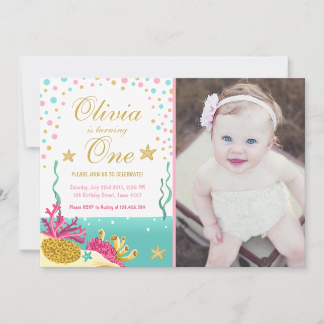 Invitación de cumpleaños a los arrecifes de coral  (Anverso)