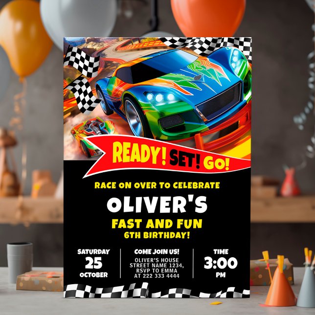 Invitación de cumpleaños a los autos de carrera (Subido por el creador)