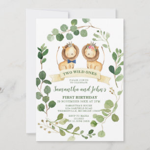 Invitación de cumpleaños a los bebes de león gemel