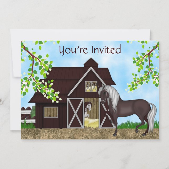 Invitación de cumpleaños a los caballos y Chicas d (Anverso)