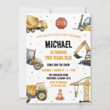 Invitación de cumpleaños a los camiones de constru