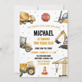 Invitación de cumpleaños a los camiones de constru