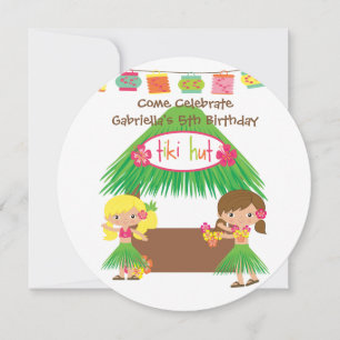 Invitación de cumpleaños a los Chicas hula Tiki Hu