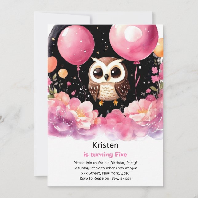 Invitación de cumpleaños a los Chicas Owl Kids (Anverso)