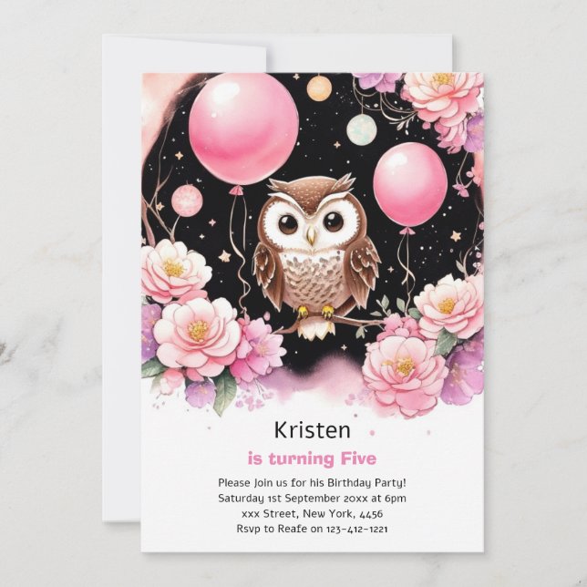 Invitación de cumpleaños a los Chicas Owl Kids (Anverso)