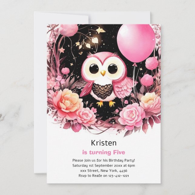 Invitación de cumpleaños a los Chicas Owl Kids (Anverso)