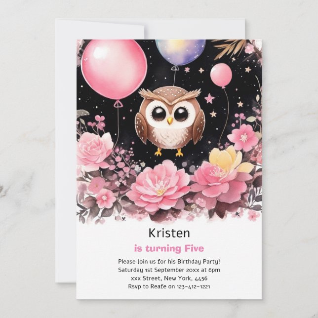 Invitación de cumpleaños a los Chicas Owl Kids (Anverso)