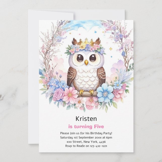 Invitación de cumpleaños a los Chicas Owl Kids (Anverso)