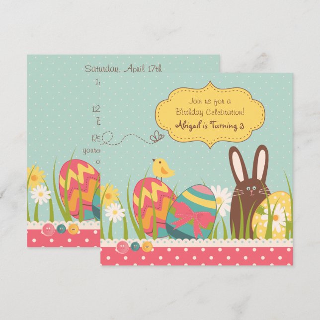 Invitación de cumpleaños a los conejillos de Pascu (Anverso / Reverso)