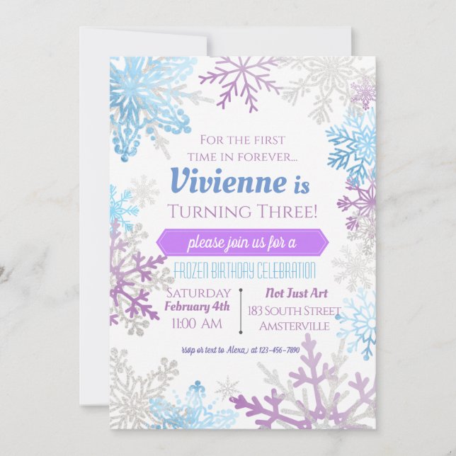 Invitación de cumpleaños a los copos de nieve de p (Anverso)